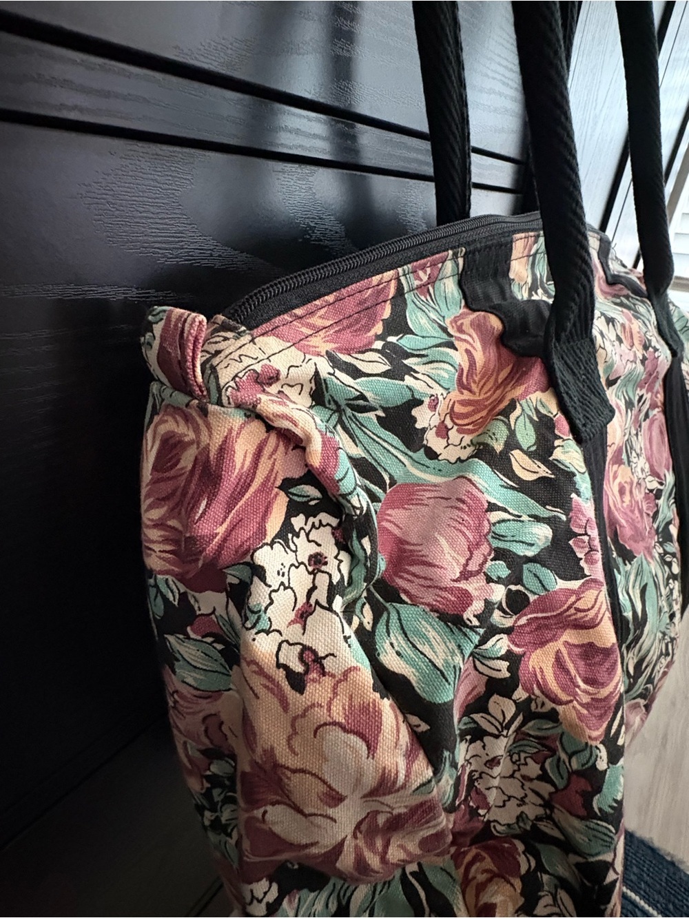 Vintage Style Floral Weekender Tote Bag in Pink and Black - Picture 6 of 7